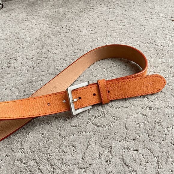 Vineyard Vines Casual Orange Pebbled Leather Sliver Buckle Belt - 32/80 UNISEX - Picture 4 of 6